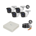 KIT TurboHD 720p / DVR 4 canales / 4 Cámaras Bala de Policarbonato / 4 Cables 18 Mts / 1 Fuente de Poder Profesional 