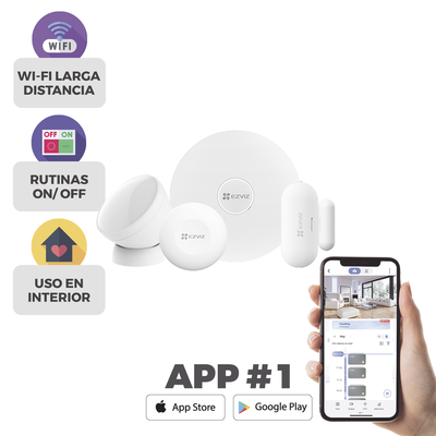 [210878] Kit de Alarma Inalambrico / Incluye: 1 Hub, 1 Sensor PIR, 1 Contacto Magnético y 1 Smart Boton / Configuración y Visualización por App Móvil EZVIZ / Protocolo Zigbee