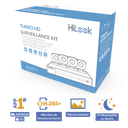 KIT TurboHD 1080p / DVR 4 canales / 4 Cámaras Bala de Metal / H.265+ / 1 Fuente de Poder Profesional / Accesorios de Instalación