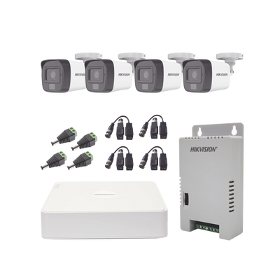 [214368] Kit TURBOHD 1080p / DVR 4 Canales / 4 Cámaras con Micrófono Integrado y 101° Visión / Luz Blanca + IR Visión Nocturna / Transceptores / Conectores / Fuente de Poder Profesional Compacta
