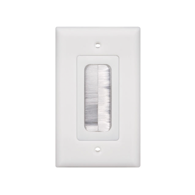 [212691] Placa de Pared Pasa cable, Tipo Cepillo, de 1 Puerto, Con Cerdas Antipolvo, Color Blanco