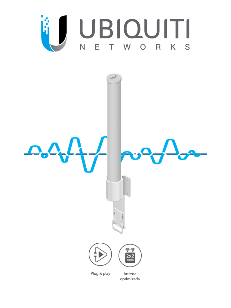 UBIQUITI AMO-2G10 - Antena Omnidireccional para access point / 2.4GHz / Ganancia 10 dBi / 2 Conectores SMA hembra inverso