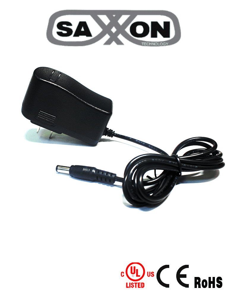 SAXXON PSU12015E - Fuente de Poder Regulada de 12 Vcc 1.5 Amperes/ Conector Macho/ Especial para Camaras de CCTV/ Usos Multiples/
