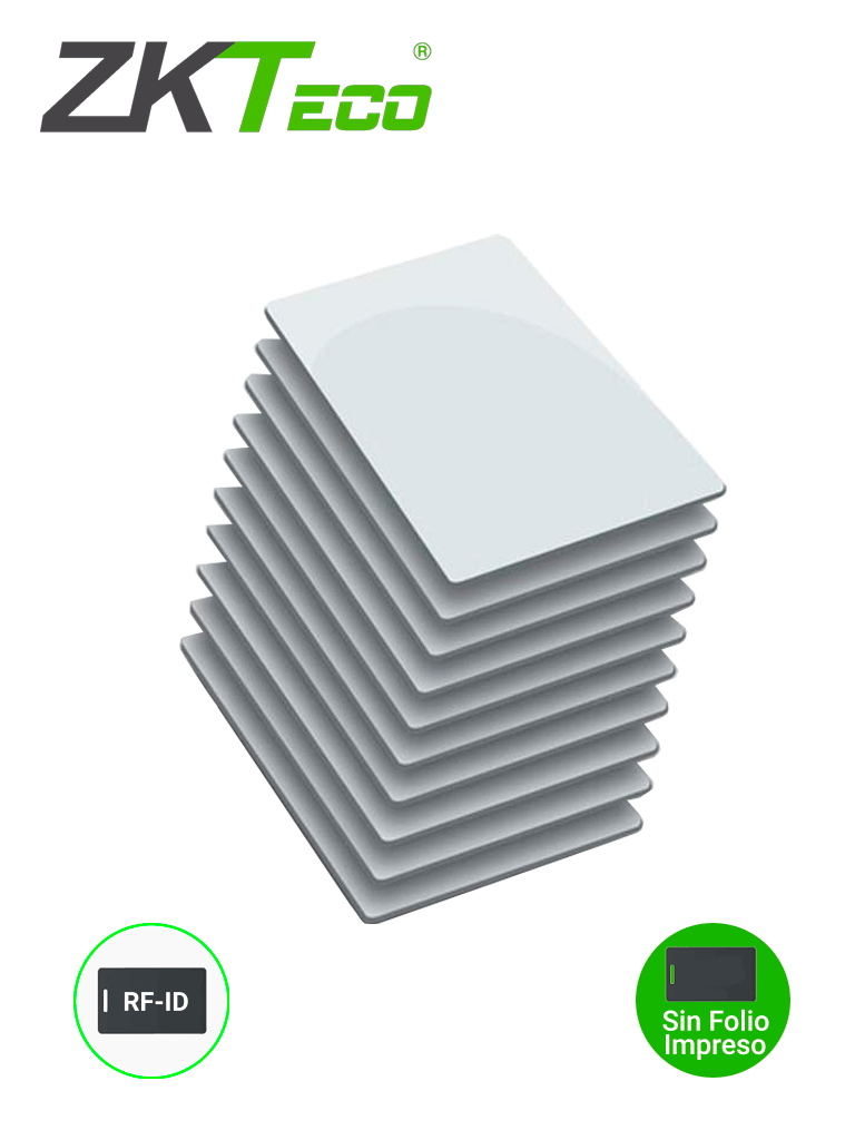ZKTECO IDCARDNN - Paquete de 10 Tarjetas ID con Frecuencia de 125 kHz, 1 mm de Grosor, Sin Folio Impreso