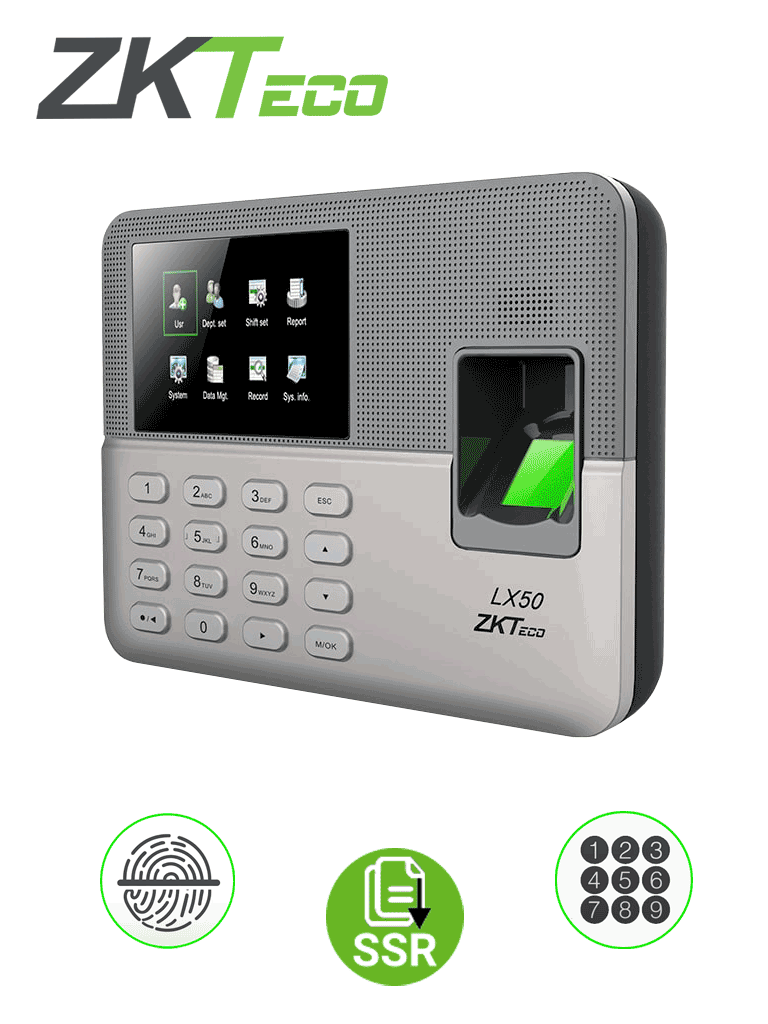 [ZKT153012] ZKTECO LX50 - Control de Asistencia con Huella Digital BioID (500), Contraseñas (500), Registro de 50,000 Eventos y SSR (Reporte en Hoja de Cálculo Mediante USB)