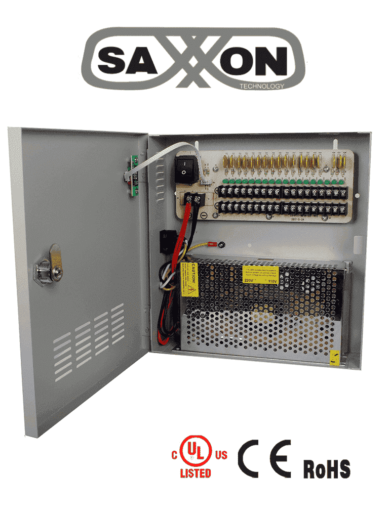 [TVN400027] SAXXON PSU1220D18 - Fuente de 12 vcd/ 20 Amperes/ Para 18 Camaras/ 1.1 Amper por Canal/ Protección contra Sobrecargas/ Certificación UL/