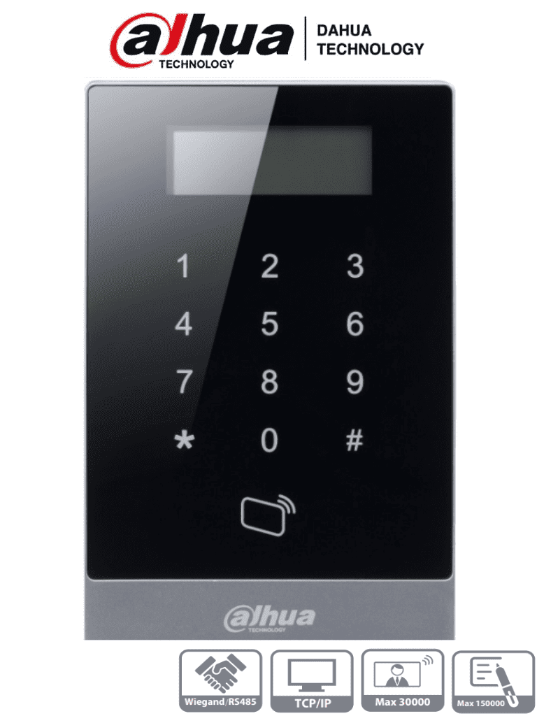 DAHUA ASI1201A-D- Teclado Touch para Control de Acceso con Pantalla LCD/ Lectora de Tarjetas ID/ Funcion Independiente/ 30,000 Usuarios/ 150,000 Registros/ Desbloqueo con Password y/o Tarjetas/ TCP/IP/ RS-485 y Wiegand/ Anti-passback/  