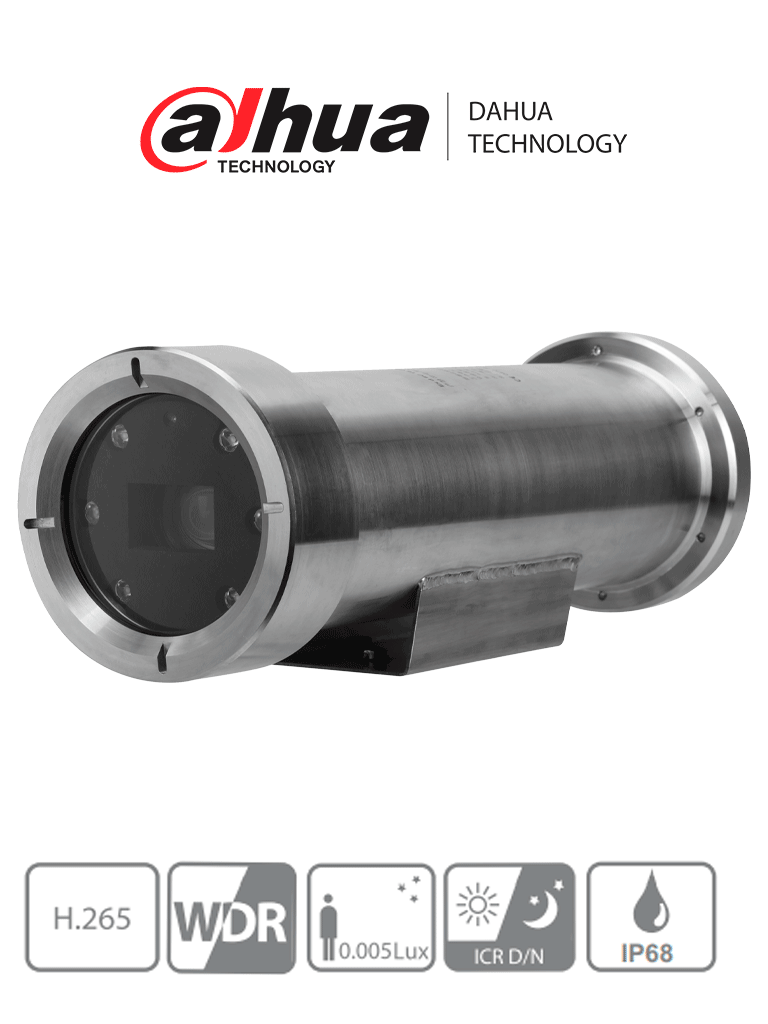 DAHUA EPC230U - Cámara IP Antiexplosión Resolución de 2 MP/ Lente Mot. 4.5 a 135mm/ ∢ 67.8°-2.4°/ 30x de Zoom/ IR 100 mts/ IA WizMind/ Starlight/ Hi-PoE/ WDR/ H.265+/ IP68/ E&S Alarma/ E&S Audio/ Acero Inoxidable 304