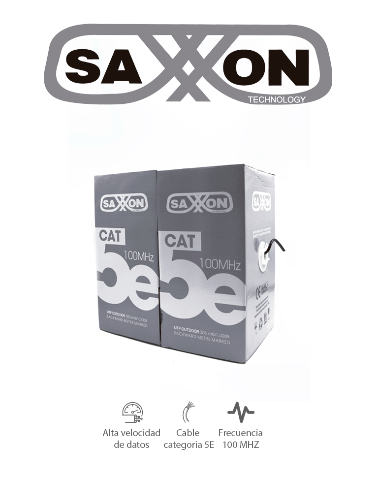 SAXXON OUTP5ECCAEXT - Cable UTP CCA, categoría 5E, color negro, 305 metros para exterior, con 4 pares y doble forro