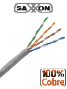 SAXXON OUTPCAT5E100M - Bobina de Cable UTP Cat5e 100% Cobre/ 100 Metros/ Color Gris/ Uso Interior/ 4 Pares/ Soporta Pruebas de Rendimiento/ Ideal para Cableado de Redes y Video/ 
