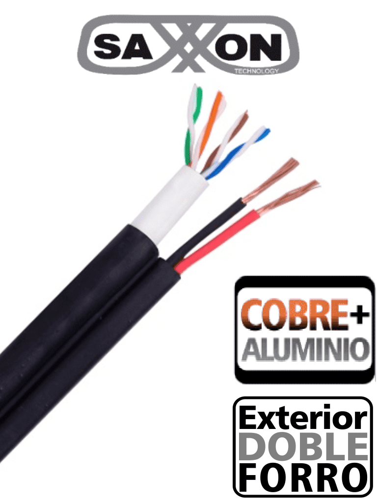 [TVD119052] SAXXON OUTP5ECCAEXT2E - Bobina de Cable UTP Cat5e Siames/ 305 Metros/ Uso Exterior/ CCA/ UTP+Cables de Energía Cal. 18 AWG/ Doble Forro en Cable UTP/  Ideal para Cableado de Video/