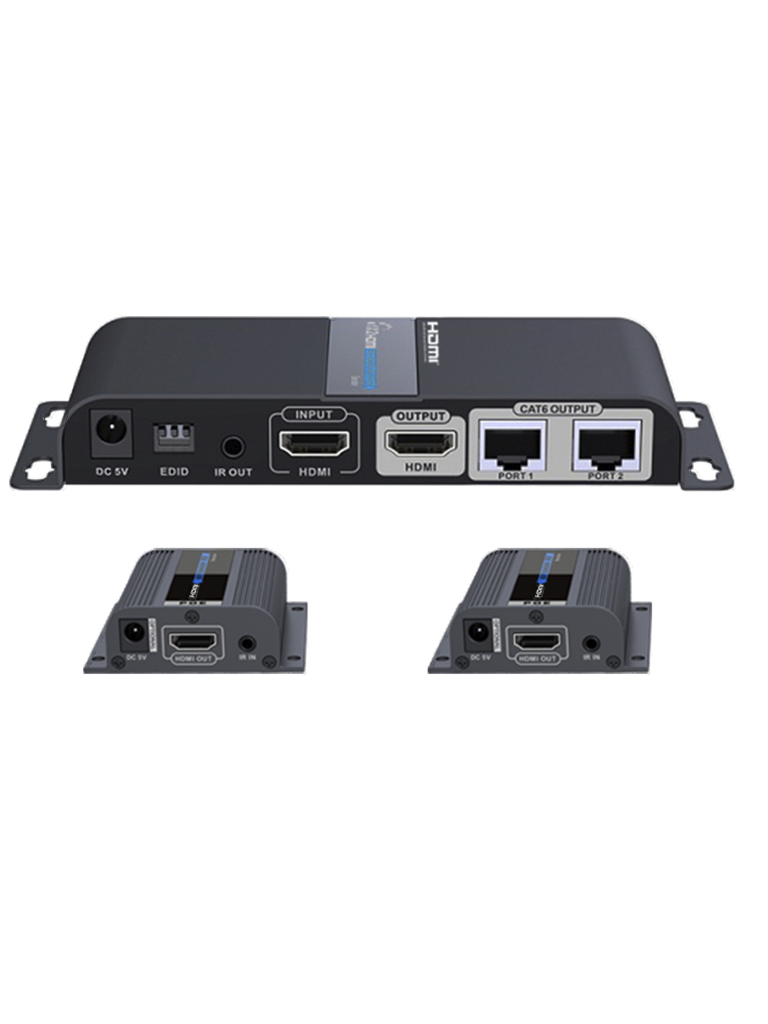 SAXXON LKV712PRO- Kit extensor HDMI de 2 Puertos/ Hasta 40 metros/ CAT6/ 6A/ 7/ Resolucion 1080p/ loop HDMI/ Transmisor IR/ Plug and play