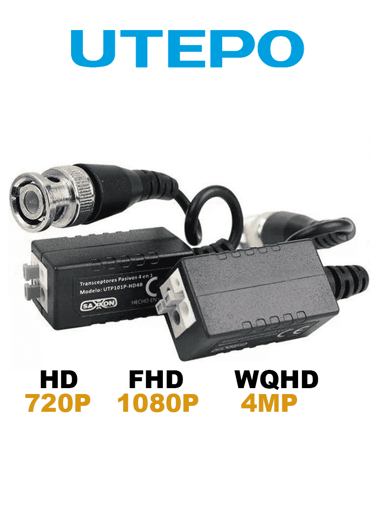 UTEPO UTP101PHD4BPAQ- Paquete de 100 pares de transceptores pasivo 4 en 1 / 4 Megapixeles a 200 Metros/ 1080p Hasta 250 Metros en CVI/ 720p Hasta 300 Metros en CVI/ Soporta HDCVI, TVI, AHD y CBVS/ 2 Terminales Push para Fácil Conexión