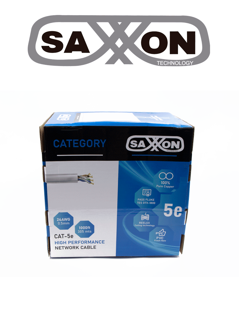 SAXXON OUTP5ECOP305BC - Bobina de Cable UTP Cat5e 100% Cobre/ 305 Metros/ Bobinado REELEX/ Color Blanco/ Uso Interior/ 4 Pares/ Soporta Pruebas de Rendimiento/ Ideal para Cableado de Redes y Video/