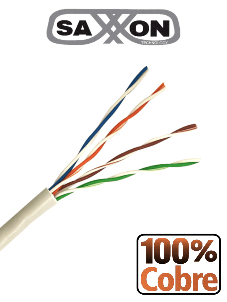[TVD119130] SAXXON OUTP5ECOP100BC - Bobina de Cable UTP Cat5e 100% Cobre/ 100 Metros/ Color Blanco/ Uso Interior/ 4 Pares/ Soporta Pruebas de Rendimiento/ Ideal para Cableado de Redes y Video/