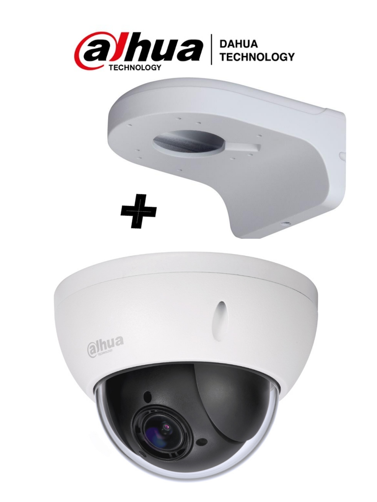 DAHUA SD22204IGCPAK - Camara mini PTZ de 2 MP  HDCVI / 4X Zoom óptico con brazo de pared PFB203W incluido