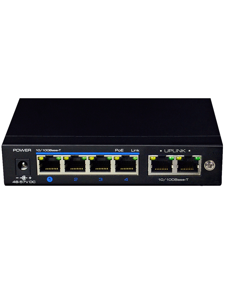 UTEPO UTP3SW04TP60 - Switch PoE de 6 Puertos Fast Ethernet/ 4 Puertos PoE/ 60 Watts Totales/  2 Puertos Uplink/ 802.3 AF&AT/ No administrable/ Modo CCTV/ 