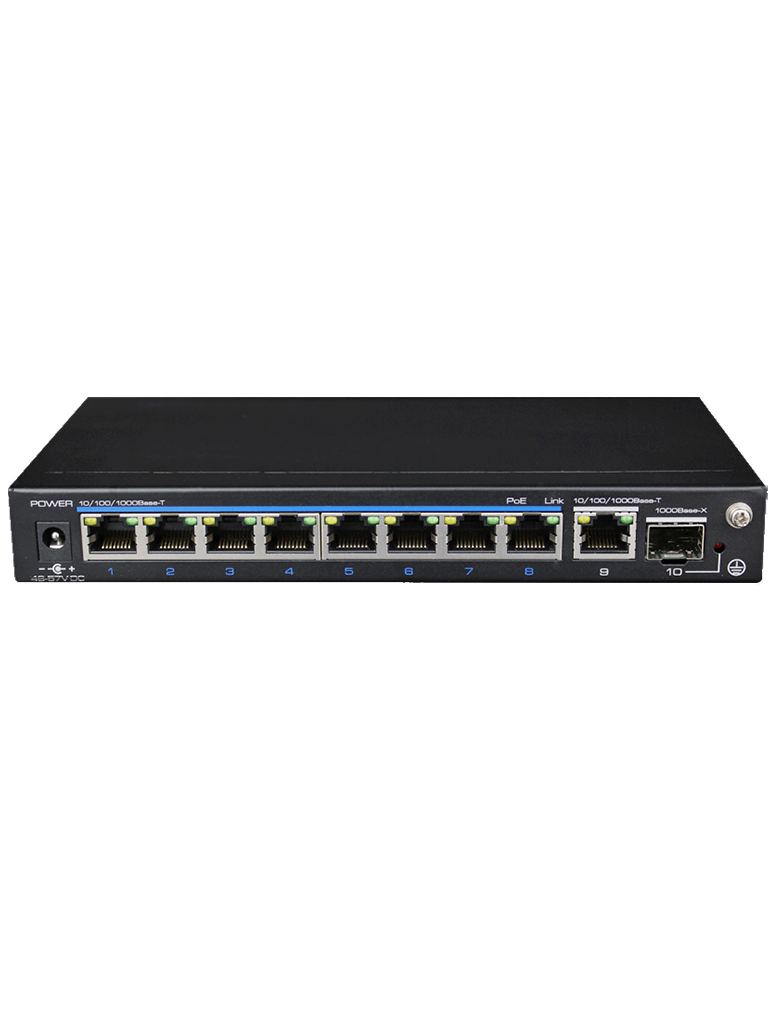 UTEPO UTP3GSW0802TSP120 - Switch PoE de 10 Puertos/ 8 Puertos  PoE  10/100/1000 Mbps/ 1 Puerto 10/100/1000 Mbps RJ-45/ 1 Puerto SFP 1000 Mbps/ PoE 120 Watts Totales/ Hasta 250m de conexión en modo CCTV/ No administrable 