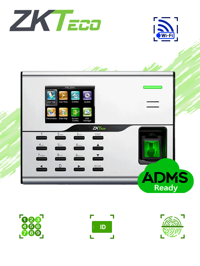 [ZAS153011] ZKTECO UA860ID - Control de Acceso y Asistencia Simple / 3000 Usuarios / 3000 Tarjetas ID / 50000 Registros / TCPIP / WiFi / ADMS #favoritos