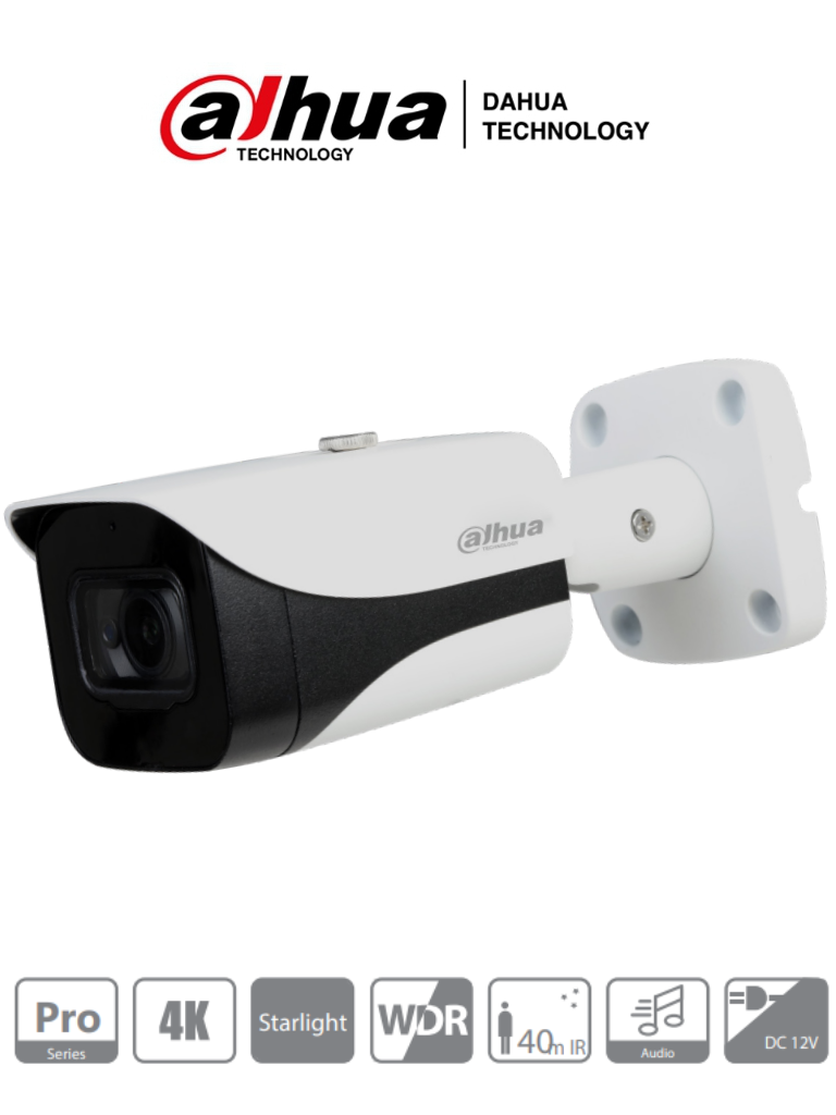 [DAH547004] DAHUA HAC-HFW2802E-A-036 - Camara Bullet 4k Starlight/ 8 Megapixeles/ Lente de 3.6mm/ 0.005 Lux color/ WDR Real/ IR de 40M/ IP67/ 3DNR/ Microfono Integrado + 1 Entrada de Audio/