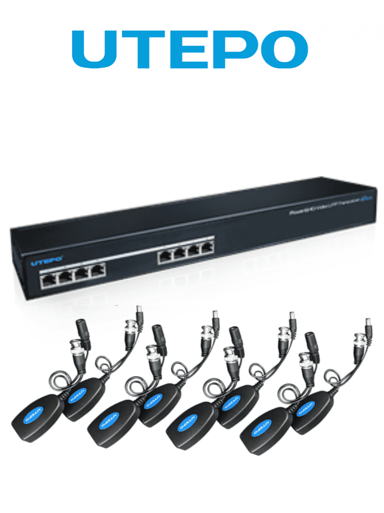 [TVT444012] UTEPO UTP108PVHD2 - Kit de Transceptores de Video y Energía para 8 Canales/ Receptor de 8 Canales 1080p Hasta 200 Metros/  Incluye 8 Transceptores para Cámaras de Hasta 1080p/ Envía Video y Energía en un Solo Cable UTP/  