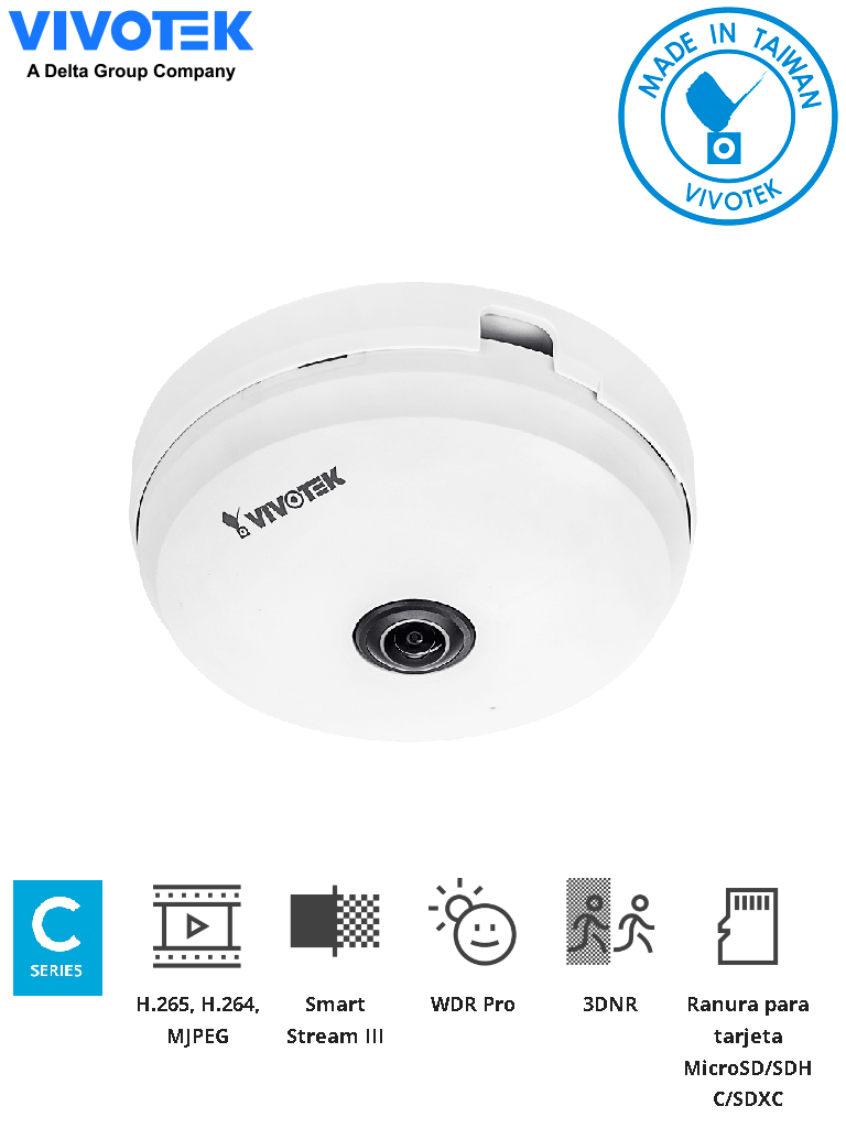 VIVOTEK FE9180-H - Cámara IP Fisheye de interior,  5 Megapíxeles, Visión Hemisférica 360º, Smart stream III, WDR Pro, 3DNR, Micrófono Integrado, Ranura de Tarjetas MicroSD, ONVIF #DW 