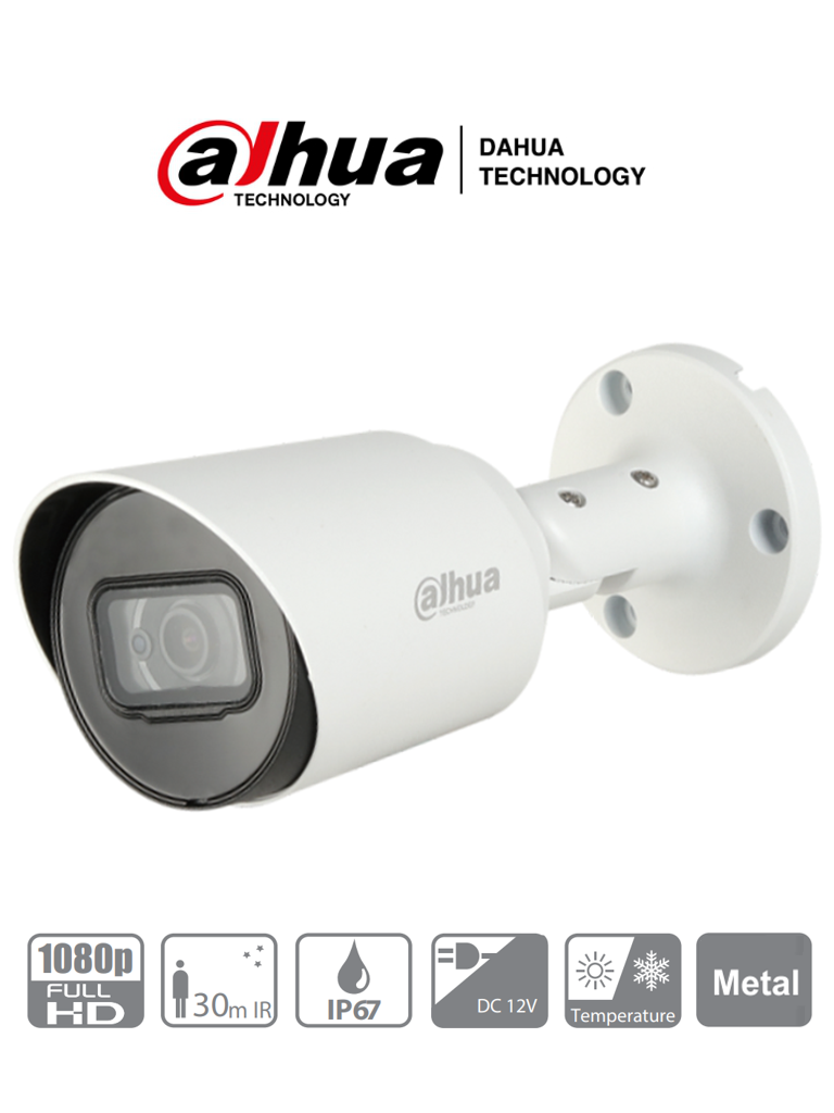 DAHUA HAC-HFW1200T-36- Camara Bullet HDCVI 1080p/ 90 Grados de Apertura/ Lente Fijo de 3.6mm/ IR 30 Mts/ IP67/ Metalica/ TVI AHD y CBVS/