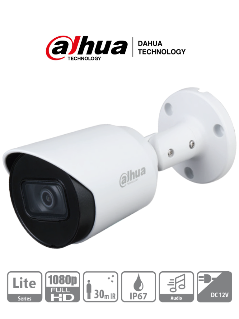 DAHUA HAC-HFW1200T-A - Camara Bullet HDCVI 1080p/ Microfono Integrado/ 103 Grados de Apertura/ Lente 2.8 mm/ IR 30 Mts/ IP67/ Metalica/ DWDR/ BLC /HLC/