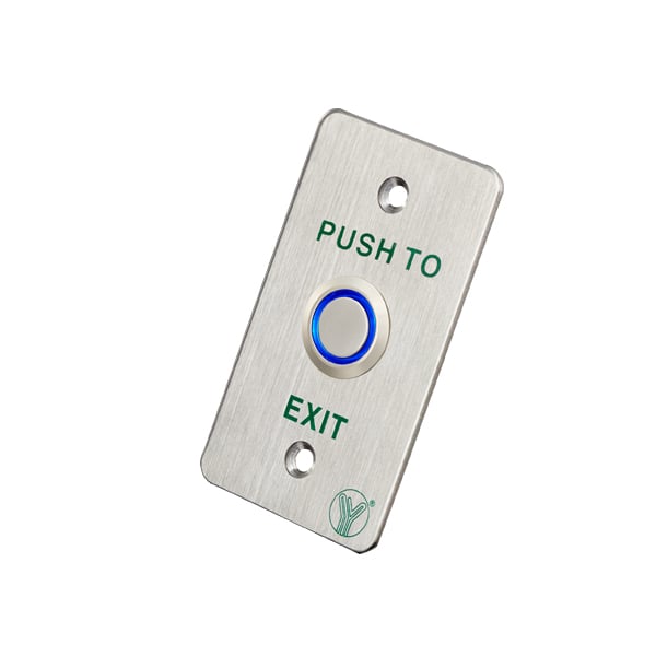 YLI PBK814BLED - Boton liberador de puerta de acero inoxidable con Luz LED azul / Salidas NO y  NC / Compatible con caja de  instalacion clave 76017