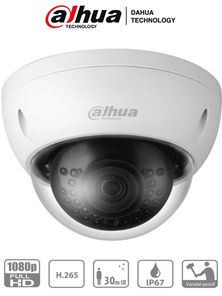 [DHT0040168] DAHUA DH-IPC-HDBW1230EN-0280B-S5- Cámara IP Domo Antivandalica de 2 Megapixeles/ Lente de 2.8 mm/ 104 Grados de Apertura/ Metalica/ IR de 30 Mts/ IP67/ IK10/ PoE/ DWDR/