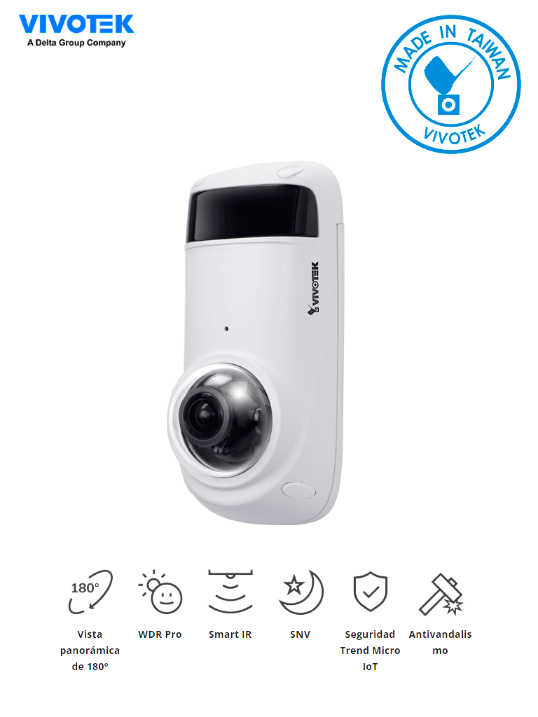 [VIV1150027] VIVOTEK CC9381-HV - Camara IP panoramica exterior 5 Megapixeles /Vision Panoramica 180º /Smart IR 15mts / Protección IP66, IK10 / WDR Pro/ Micrófono Integrado/ Visión SNV/ Ciberseguridad Trend Micro/ Smart Stream III/ NDAA/ ONVIF