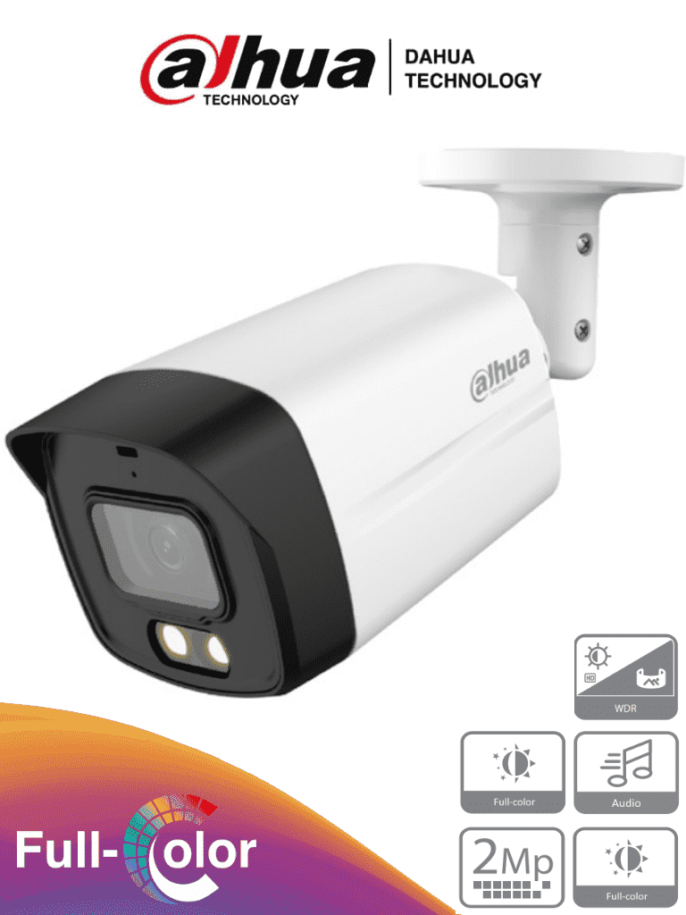 [DAH3950032] DAHUA HAC-HFW1239TLM-A-LED - Camara Bullet Full Color de 2 Megapixeles/ Super Adapt con WDR Real de 130 dB/ Microfono Integrado/ Lente de 3.6mm/ Leds para 40 mts/  IP67/ Starlight/ Soporta: CVI/CVBS/AHD/TVI
