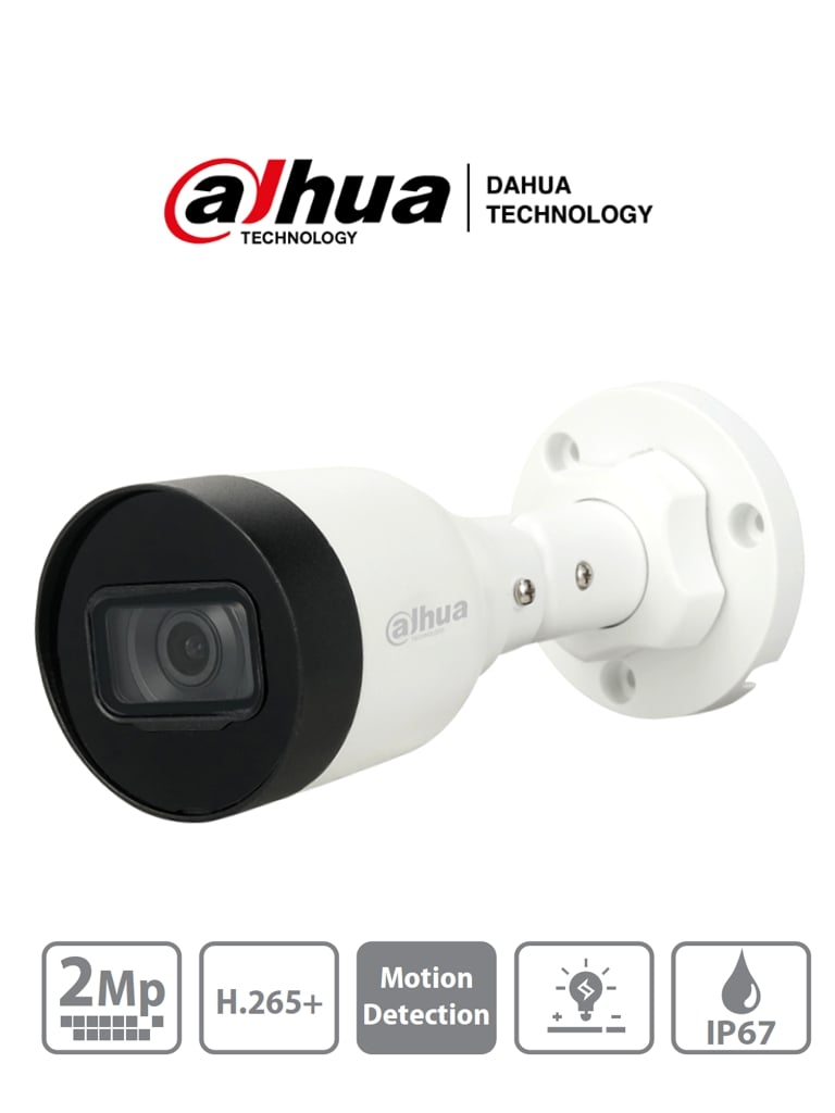 DAHUA IPC-HFW1230S1-S4 - Camara IP Bullet 2 MP/ H.265+/ 20 Fps/ Lente de 2.8mm/ Angulo de 104/ IR DE 30 Mts/ IP67/ PoE/  DWDR/ HLC/ #TopDahua
