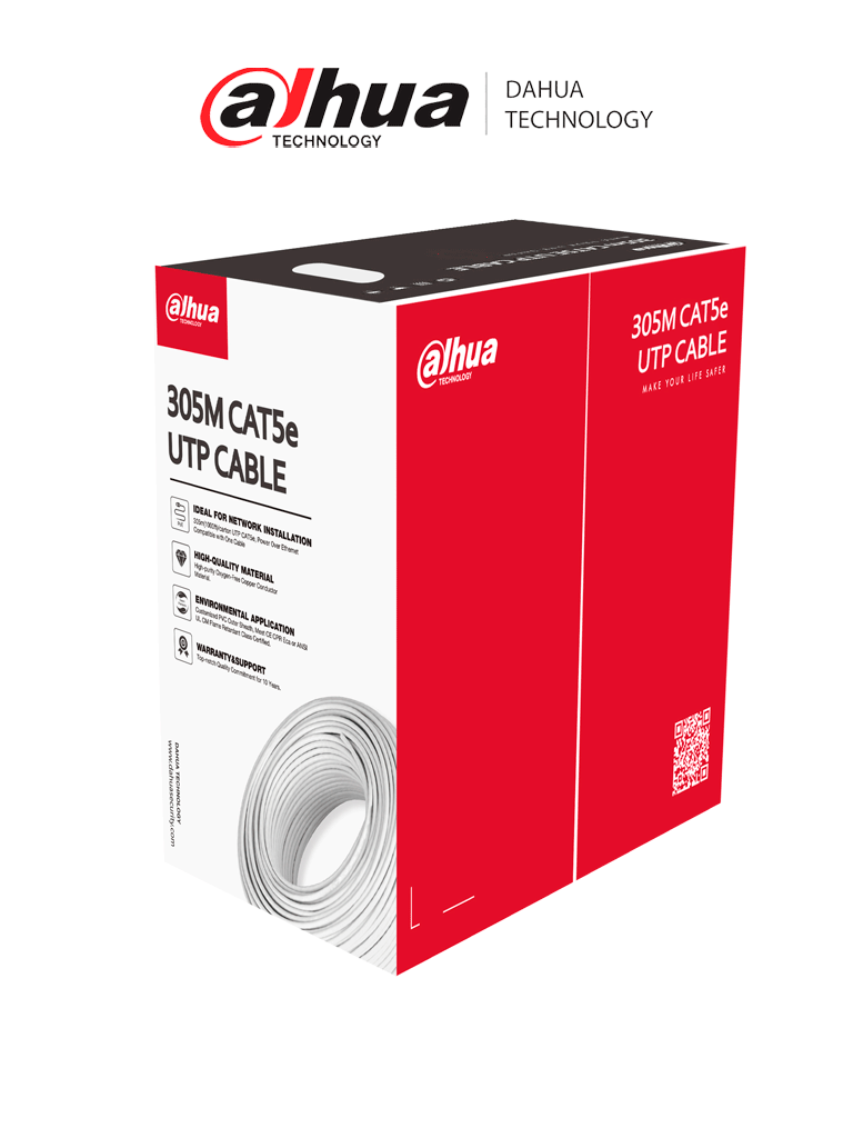 DAHUA PFM920I-5EUN - Bobina de Cable UTP Blanco 100% Cobre/ Categoria 5e/ 305 Metros/ CPR Eca/ Video y Redes/ Compatible con Alimentación PoE/
