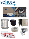 YONUSA PACK127AF -Paquete de energizador de alta frecuencia con interface/ Sirena y gabinete metálico/ Bobina de alambre 500 mts/ Bobina cable bujía/ batería y 5 letrero