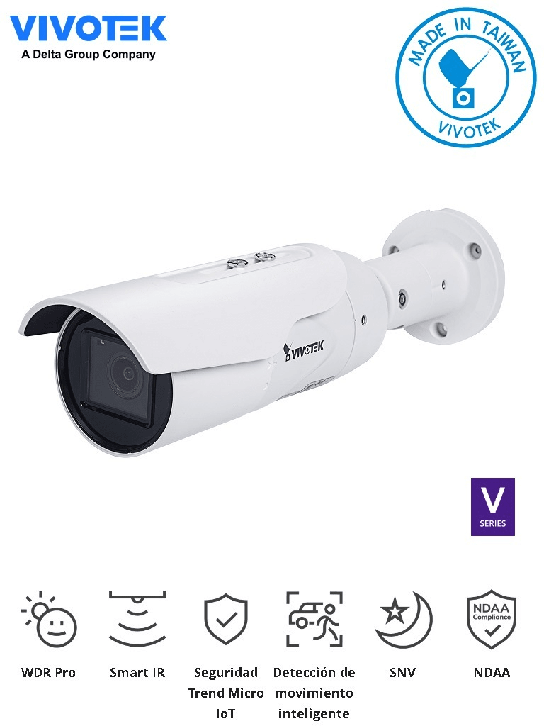 [VIV0030002] VIVOTEK IB9389-EHT-v2 - Camara IP bullet exterior 5 Megapixeles/ Lente varifocal 2.8-10mm / WDR Pro /Smart  IR 30mts / Smart stream III/Visión SNV/ Ciberseguridad Trend Micro/ Smart Motion/ H265/ Protección IP66, IK10/ NDAA/ONVIF