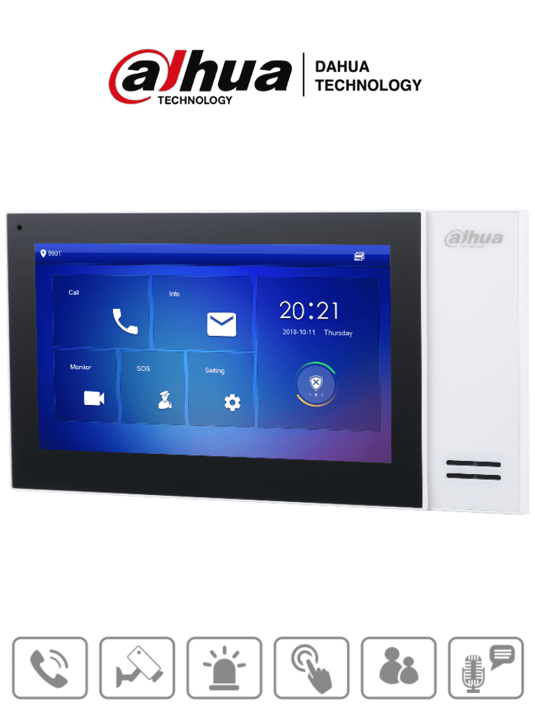 DAHUA VTH2421FW-P - Monitor IP de 7" Serie Pro con pantalla táctil, 8GB de memoria, PoE estándar, ranura MicroSD, admite 9 monitores adicionales, llamada grupal, videos, mensajes y 6 entradas/salidas de alarma.