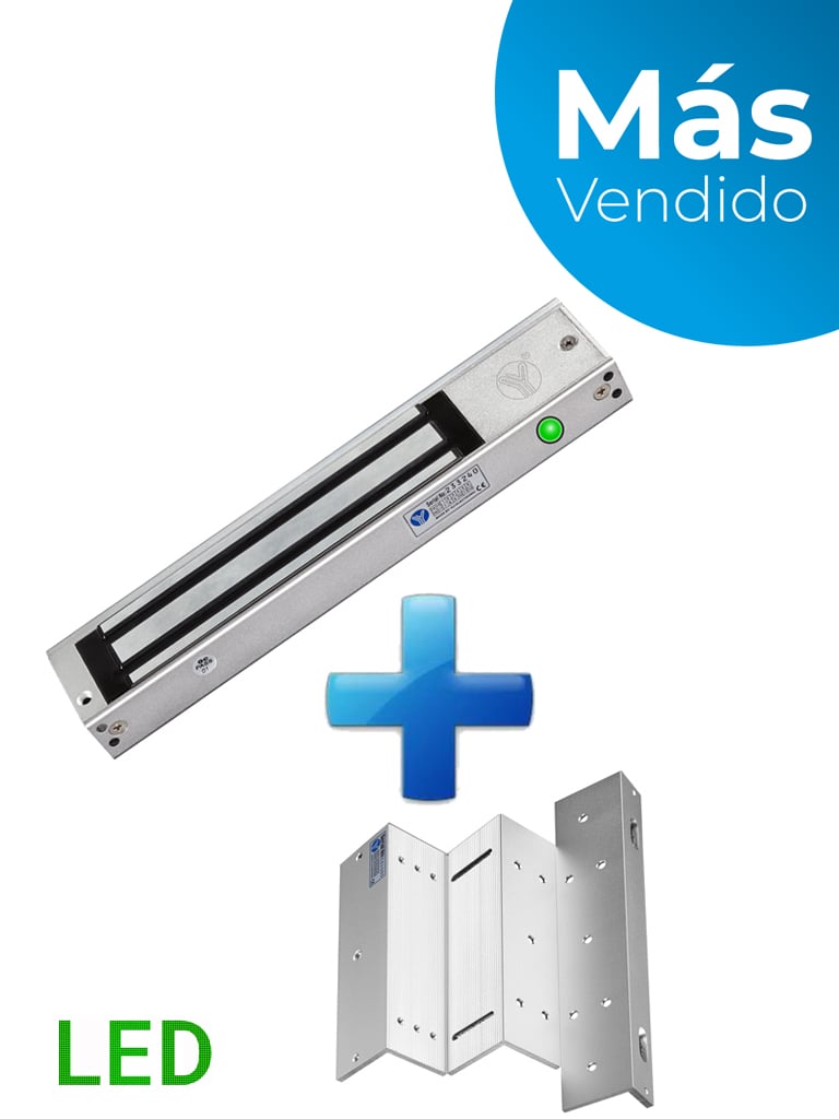 [YLI0850006] YLI YM280NLEDPAK - Paquete de Cerradura Magnética YM280N con Led y Soporte de Fijación tipo ZL / Fuerza de Sujeción 280kg (600LB) / Para puertas de madera, vidrio y metálicas