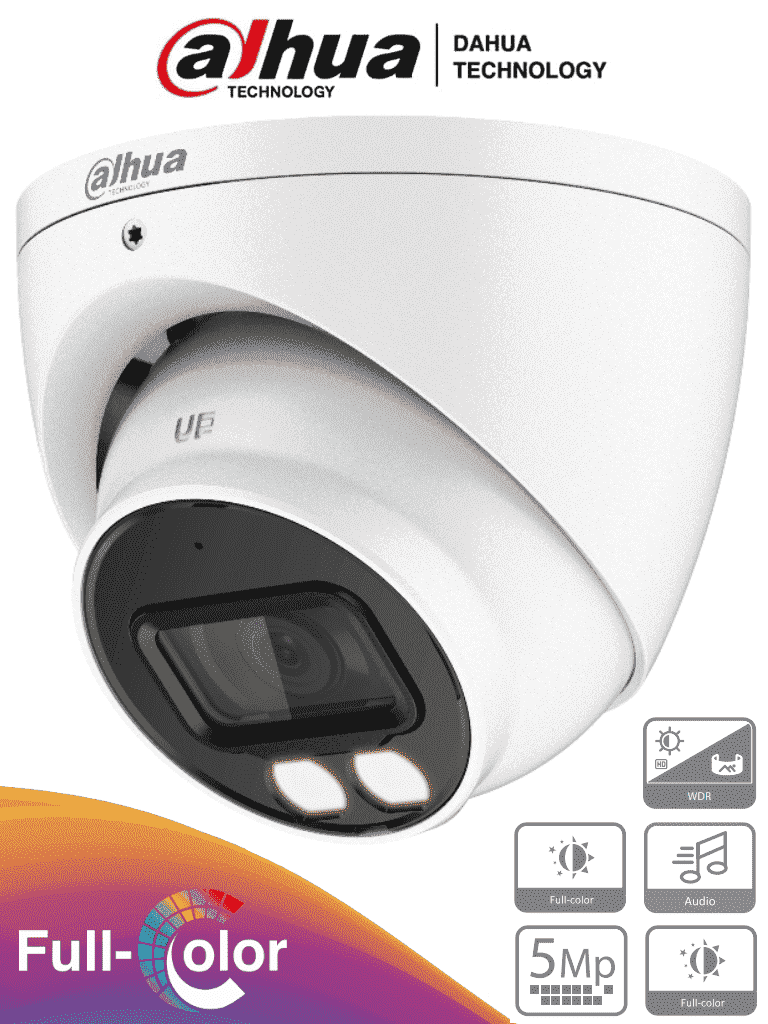 DAHUA  HAC-HDW1509TN-A-LED-0360B - Cámara Domo Full Color de 5 MP con lente de 3.6 mm y micrófono integrado. Ofrece iluminación LED hasta 40 metros, tecnología Starlight y resistencia al agua IP67 #HDCVI9.0
