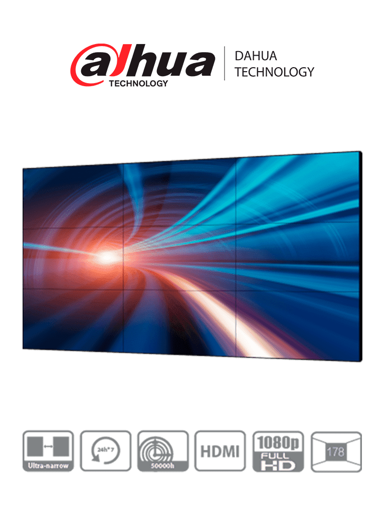 [DHT0620004] DAHUA LS550UEH-EG - Pantalla Full HD para Videowall de 55 Pulgadas/ Panel IPS LCD Industrial/ Marco Ultradelgado de 0.88 mm/ Soporta Daisy Chain (Conexión HDMI en Cadena)/ Interfaces HDMI, DVI, VGA, BNC, USB/ 