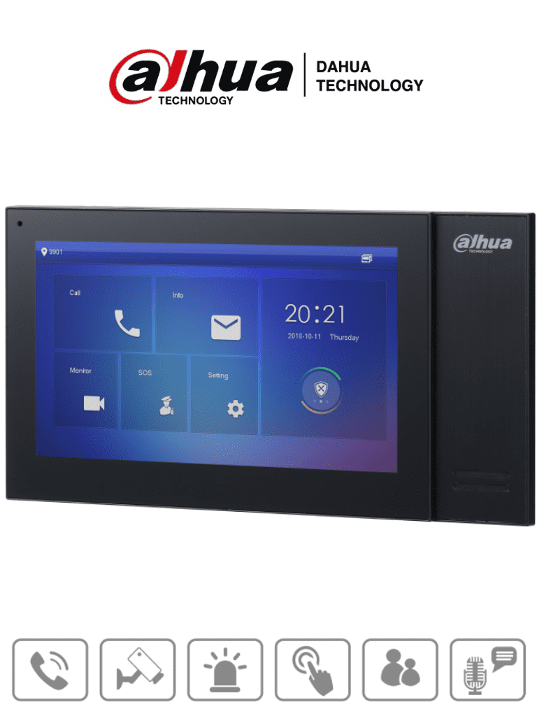 DAHUA VTH2421FB-P - Monitor IP Touch de 7 pulgadas/ Serie Pro/ Memoria de 8GB Embebida/ PoE Estandar/ Soporta Llamada en Grupo/ Ranura MicroSD/ 6&1 E&S de Alarmas/ Hasta 9 Monitores Adicionales/Soporta Dejar Videos y Mensajes de Texto/ 