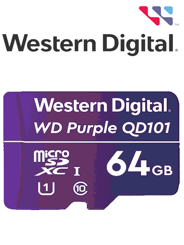 [WDC1510003] WESTERN WDD064G1P0C- Memoria de 64GB Micro SDXC/ Linea Purple/ Clase 10 U1/ Lectura 50MB/ Escritura 40MB/ Especializada para Videovigilancia