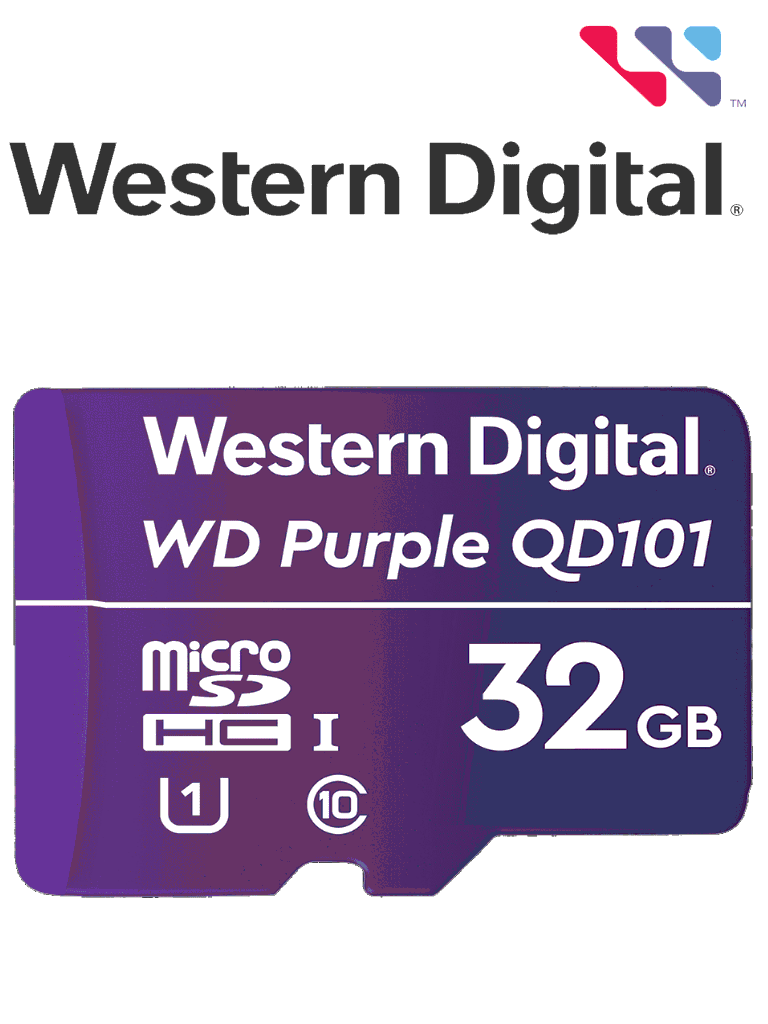 [WDC1510004] WESTERN WDD032G1P0C- Memoria de 32GB Micro SDHC/ Linea Purple/ Clase 10 U1/ Lectura 50MB/ Escritura 40MB/ Especializada para Videovigilancia