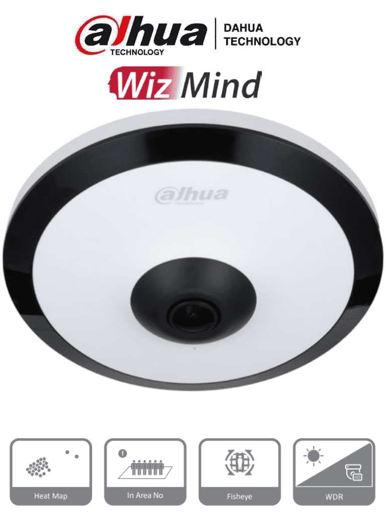 DAHUA IPC-EW5541N-AS - Cámara IP FishEye de 5 Megapíxeles/ WinzMind/ IR de 10 Mts/ H.265+/ PoE/ WDR Real/ Micrófono Integrado/ Heat Map/ Detección Inteligente/ Ranura para MicroSD/ E&S de Alarma/ E&S de Audio/ 3D DNR, HLC, BLC/ Interior