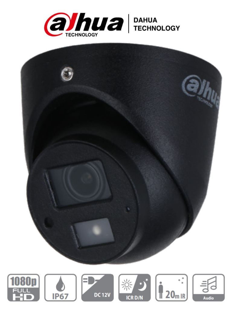 [DHT0310005] DAHUA DH-HAC-HDW3200G-M28 - Cámara móvil analógica, Conexión M12 (tipo aviación), Tipo: mini domo, Resolución: 1080p, Lente de 2.8mm, Apertura de 101°, IR de 20 metros, Grado de protección IP 67, Micrófono integrado, Material metálico