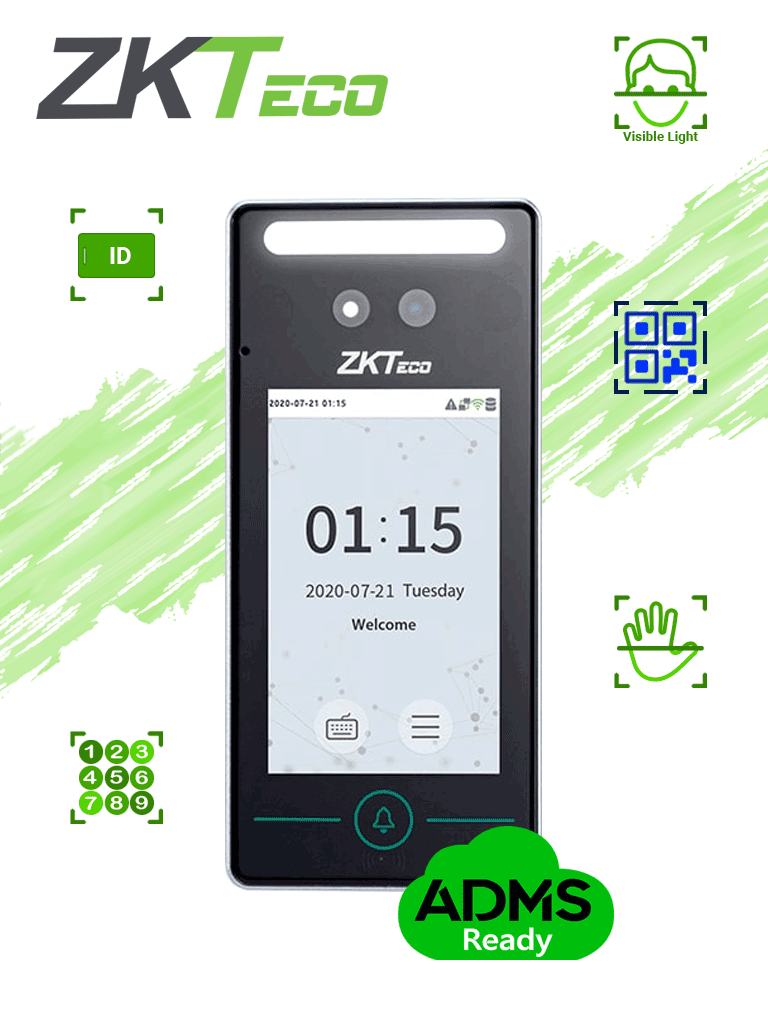 [ZKT0810035]  ZKTECO SpeedFaceV4LTA - Control de Acceso y Asistencia Facial  Visible Light / 800 Rostros/ 800 Palmas / 1000 Tarjetas / 150,000 Eventos / TCP/IP / Compatible con Bio Time Pro 