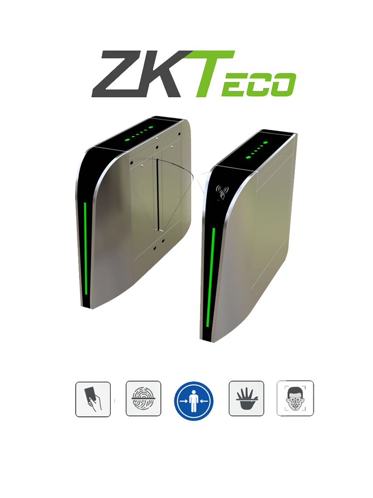  ZKTECO FBL300 - Barrera Peatonal Retraible/ Bidireccional/ Acero SUS304/ Aleta de Acrílico/ 110V/ 35 Personas x Min/ Carril 60 cm/ Exterior Protegido/ 2 millones de Ciclos/ 5 pares de Infrarrojos / No cuenta con Lectores y Panel