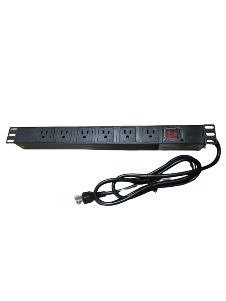 SBETECH SBE-TC006VSP - Barra de 6 contactos individuales polarizados 5-51R/ montaje horizontal /19"/ 1UR/ Clavija de  1.8m / Multicontactos