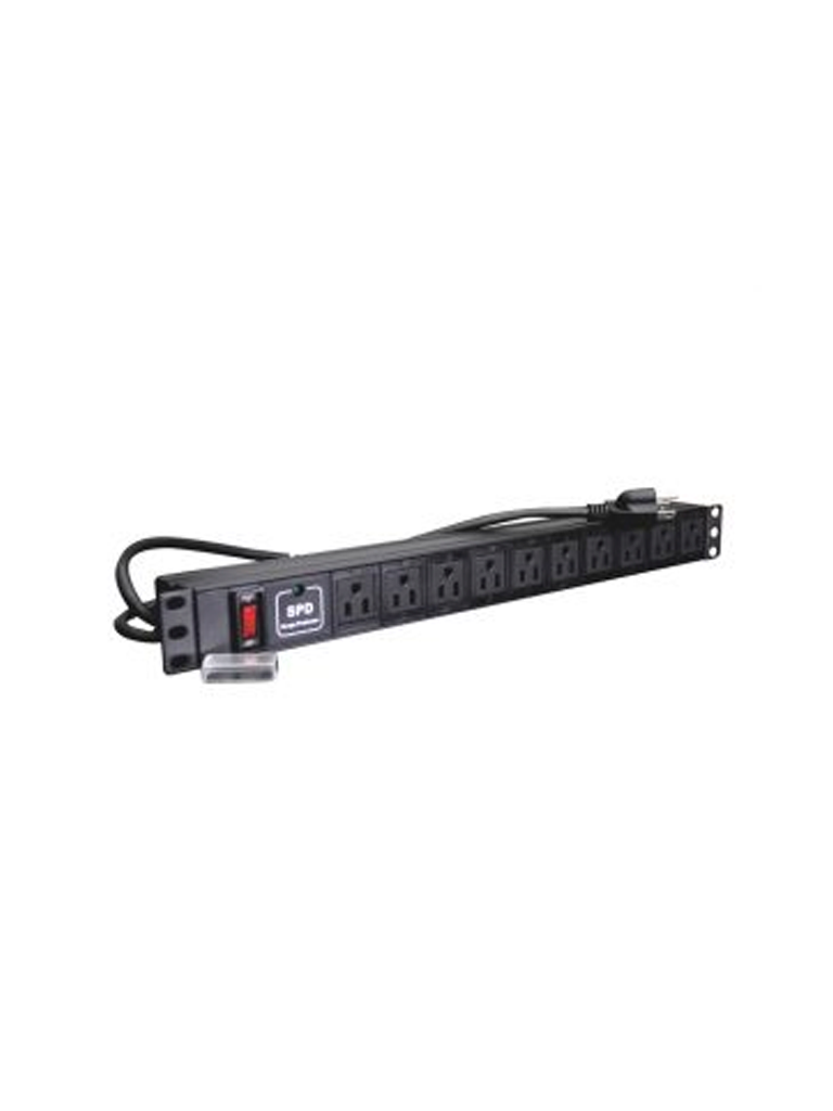 SBETECH SBE-TC010SPV -  PDU Barra Horizontal De 10 Contactos Polarizados/ Multicontactos / Con Supresor De Picos, Montaje 19″ 1UR.