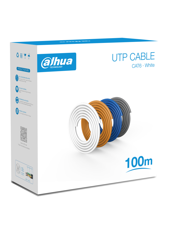 DAHUA PFM920I-6UN-C-100 - Bobina de 100 Mts de Cable UTP Cat6/ 100% Cobre/ Color Blanco/ Cubierta Retardante de Flama con Certificación CE CPR Eca/ Ideal para Video y Redes/